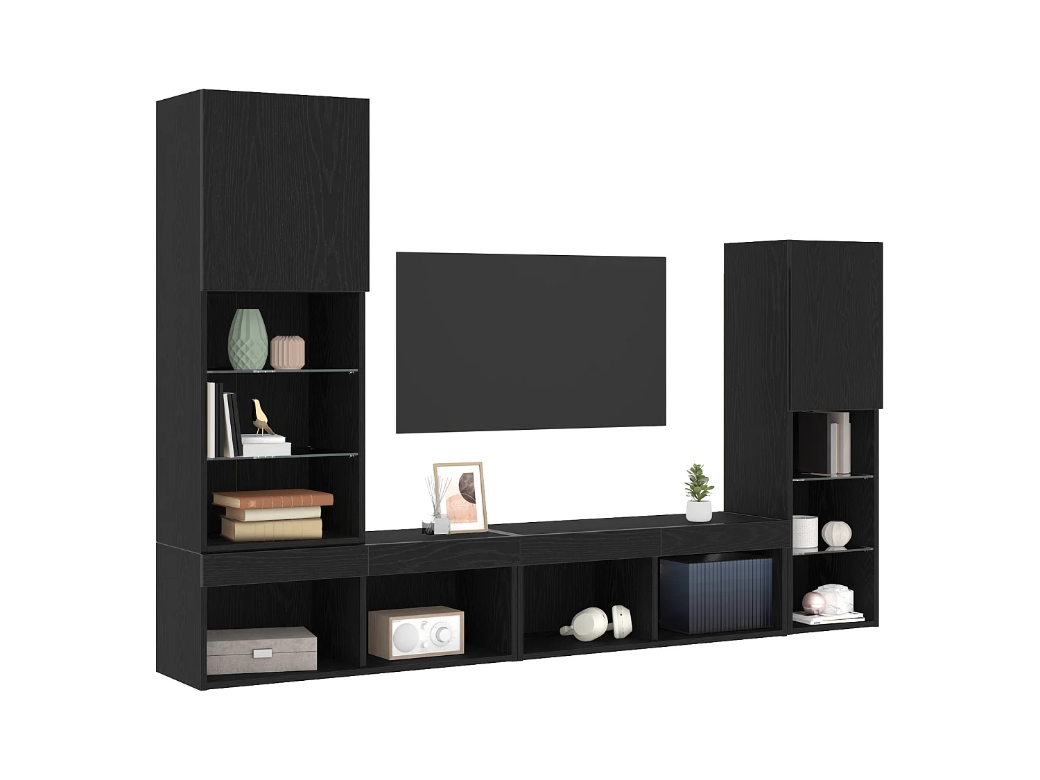 Zwarte eiken LED tv-kast 30,5x30x102 cm Technisch hout