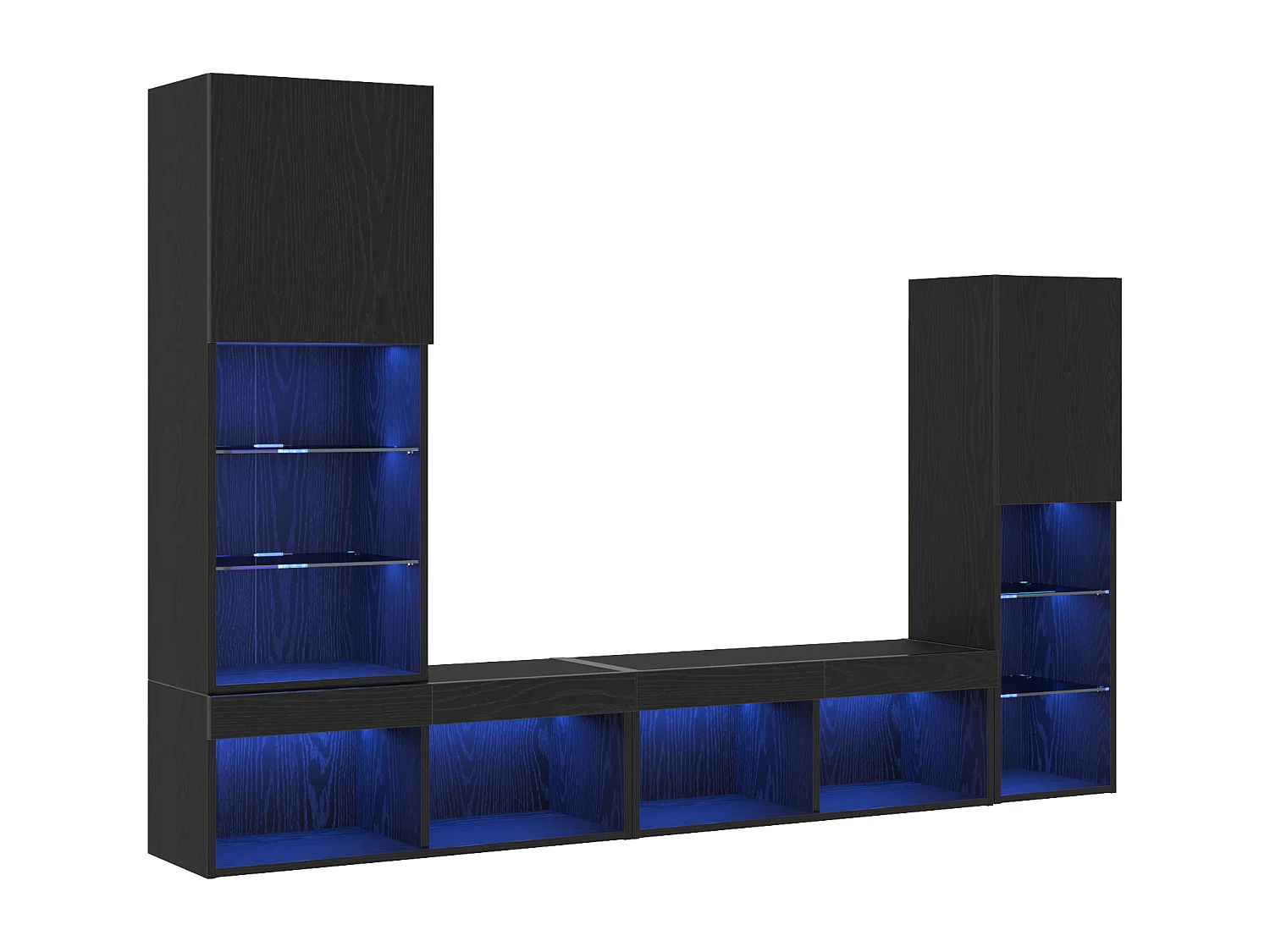 Meuble TV LED Chêne Noir 30.5x30x102 cm Bois Technique