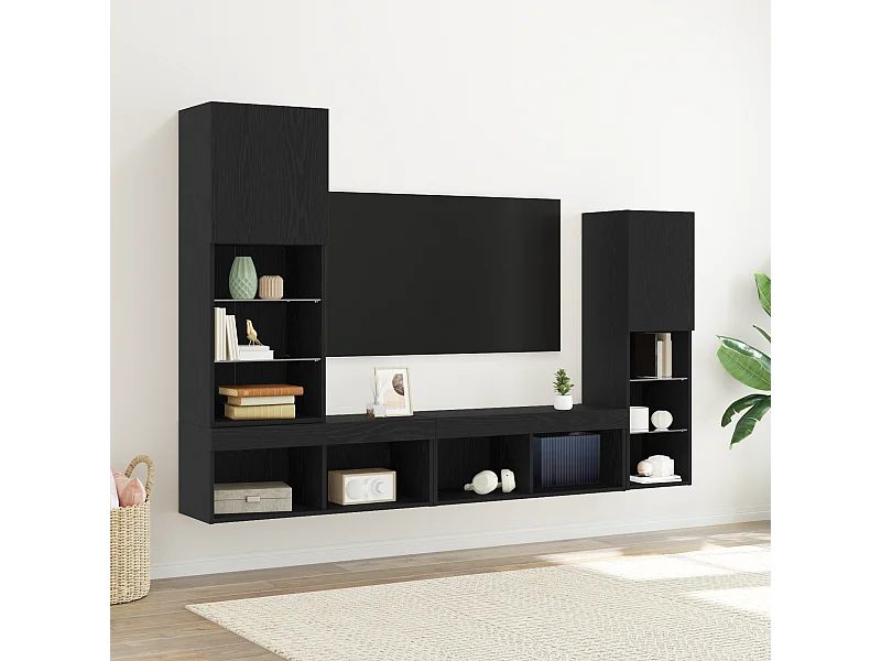 Meuble TV LED Chêne Noir 30.5x30x102 cm Bois Technique