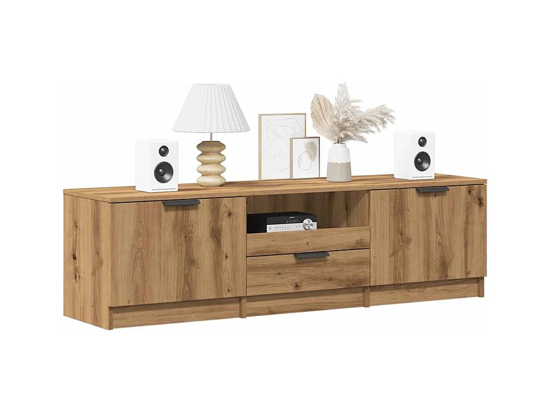 Meuble TV chêne artisanal 140x35x40 cm bois d'ingénierie