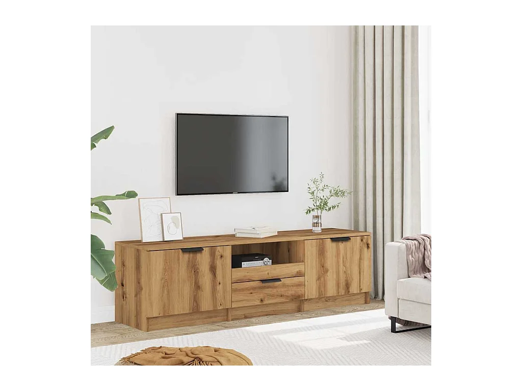 Meuble TV chêne artisanal 140x35x40 cm bois d'ingénierie