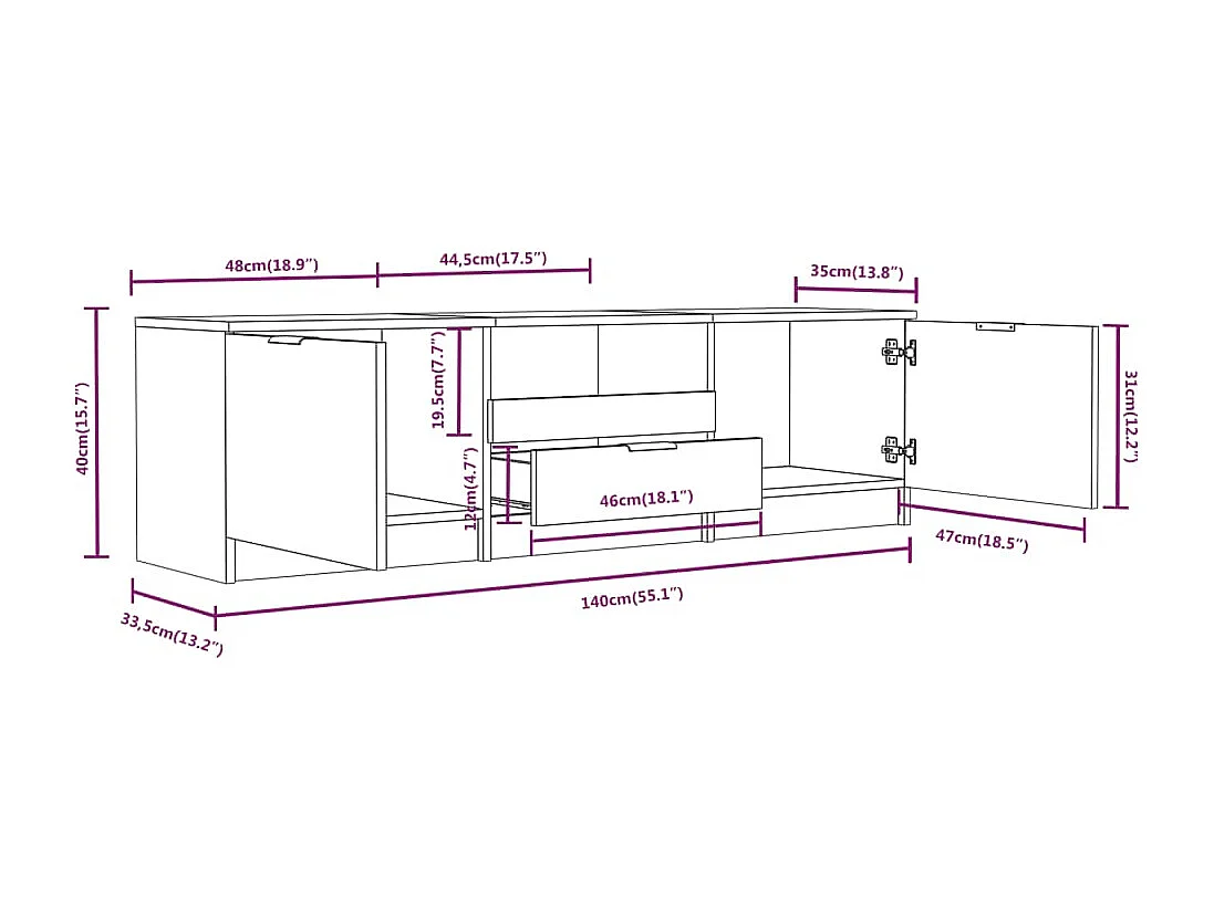 Weißer TV-Schrank 140x35x40 cm Holzwerkstoff