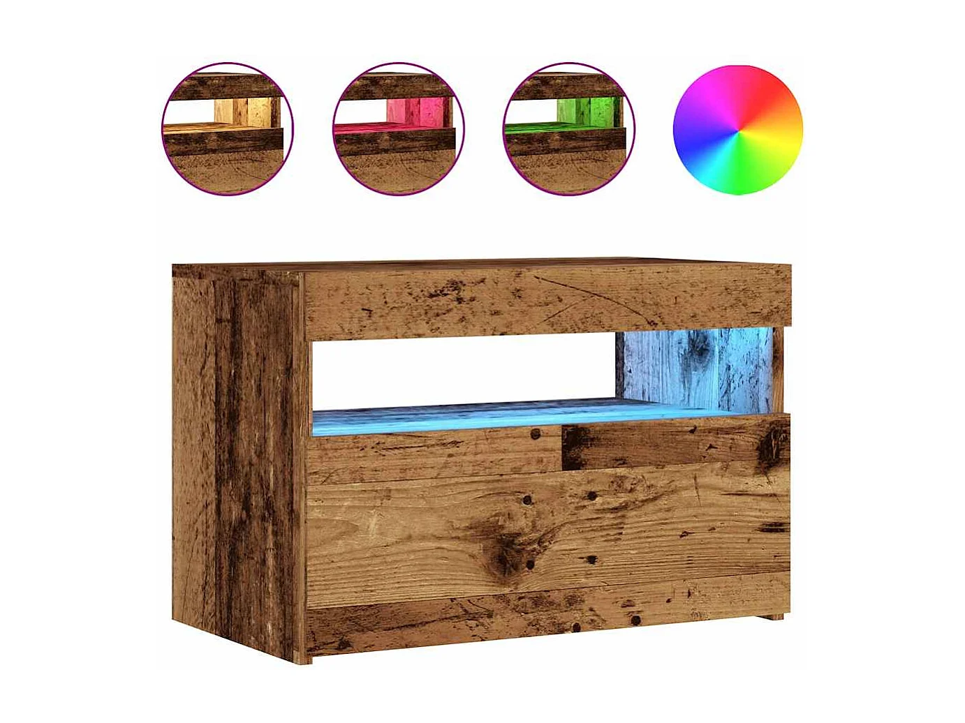 Mobile porta TV con luci a LED in legno vecchio, legno ingegnerizzato