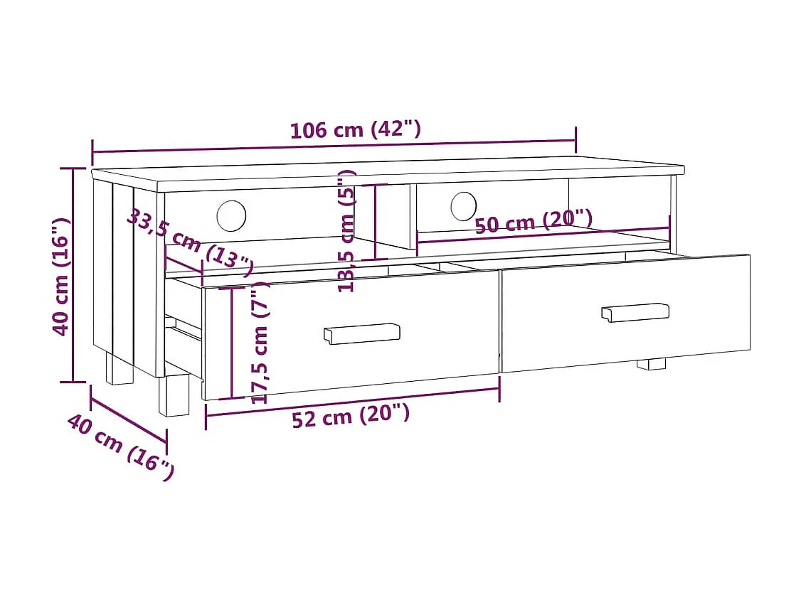 Meuble TV  Marron miel 106x40x40 cm Bois massif de pin