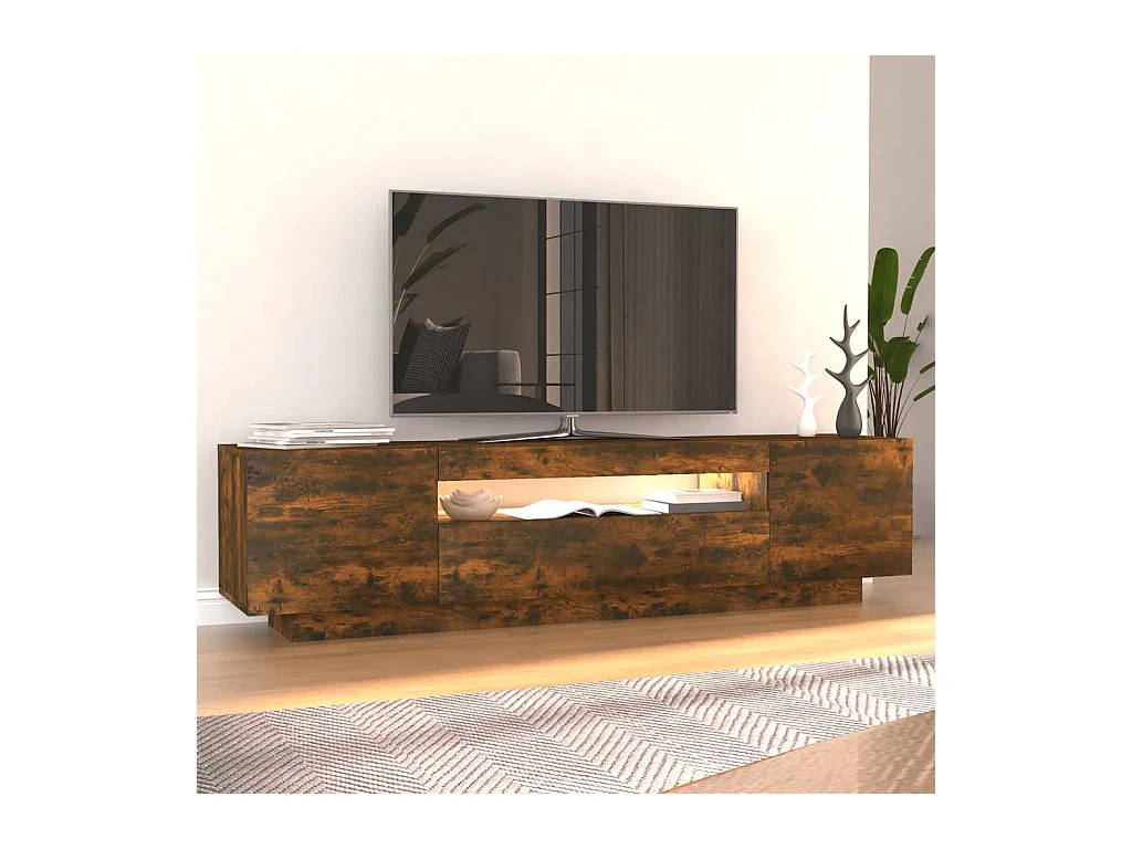 Meuble TV avec lumières LED Chêne fumé 160x35x40 cm