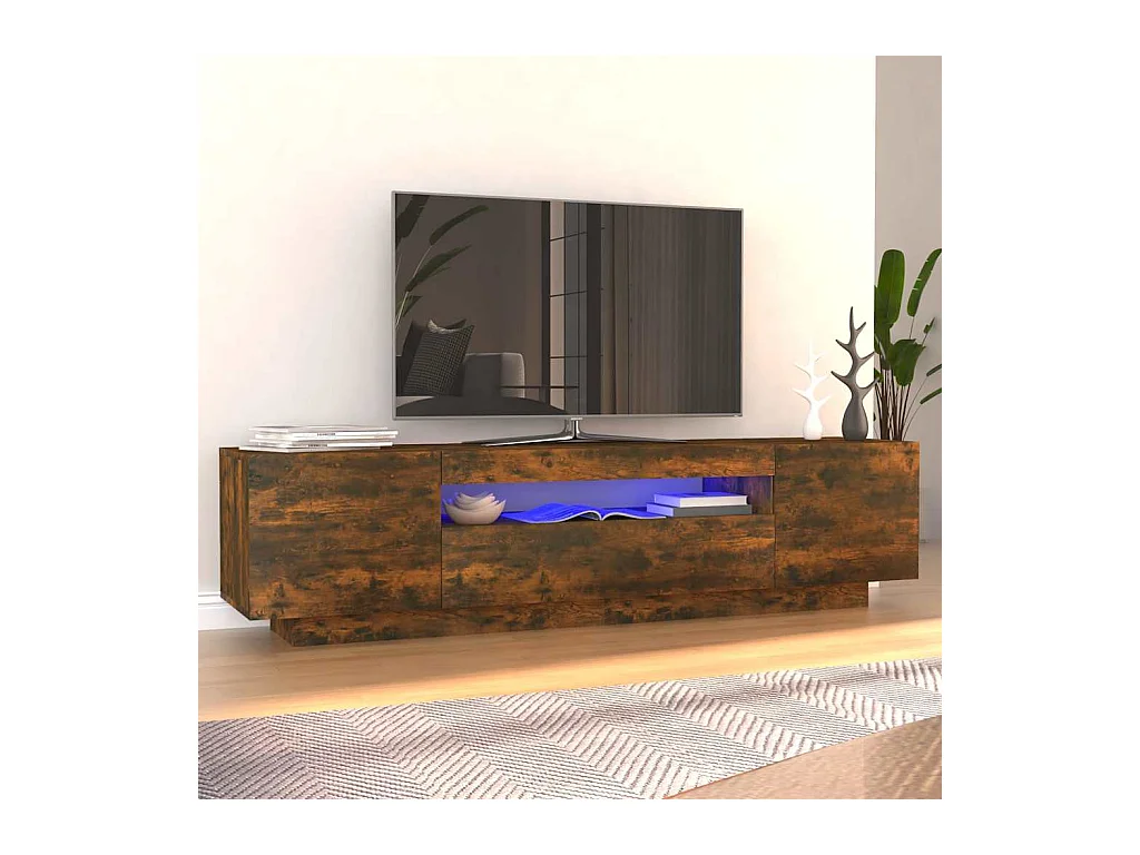 Mobile TV con luci LED Rovere fumé 160x35x40 cm
