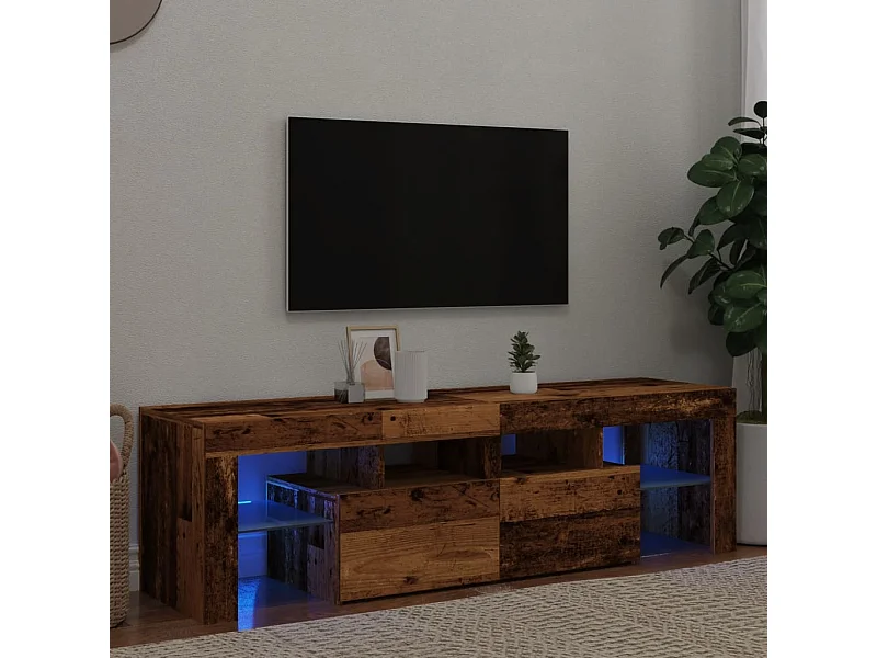 TV-standaard met led-verlichting, oud hout, bewerkt hout