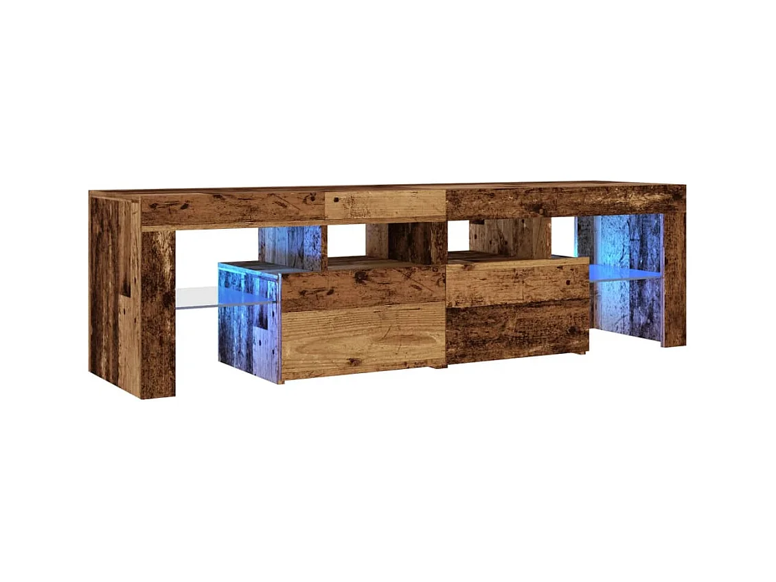 Meuble TV avec lumières LED vieux bois bois d'ingénierie