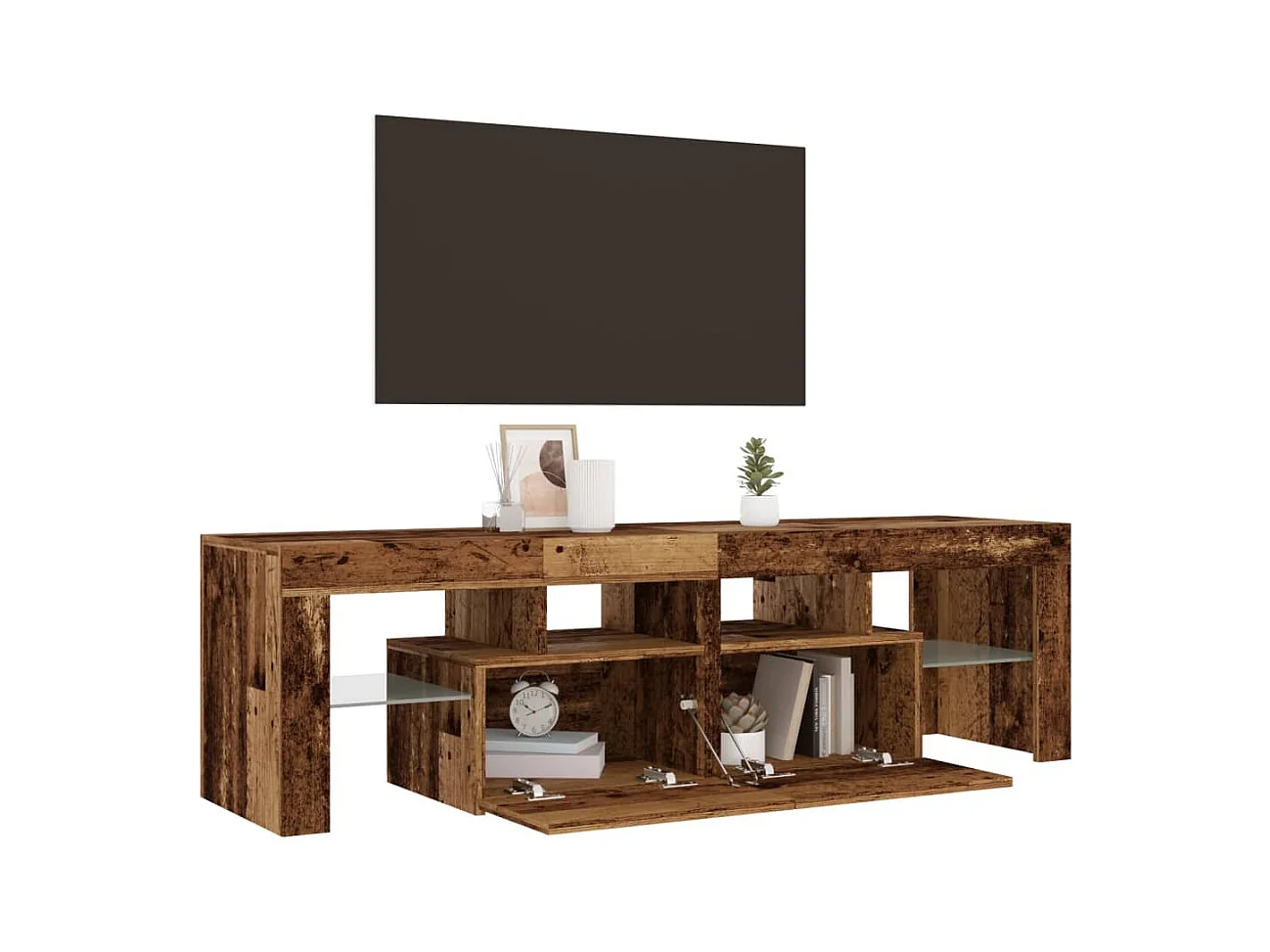 Meuble TV avec lumières LED vieux bois bois d'ingénierie