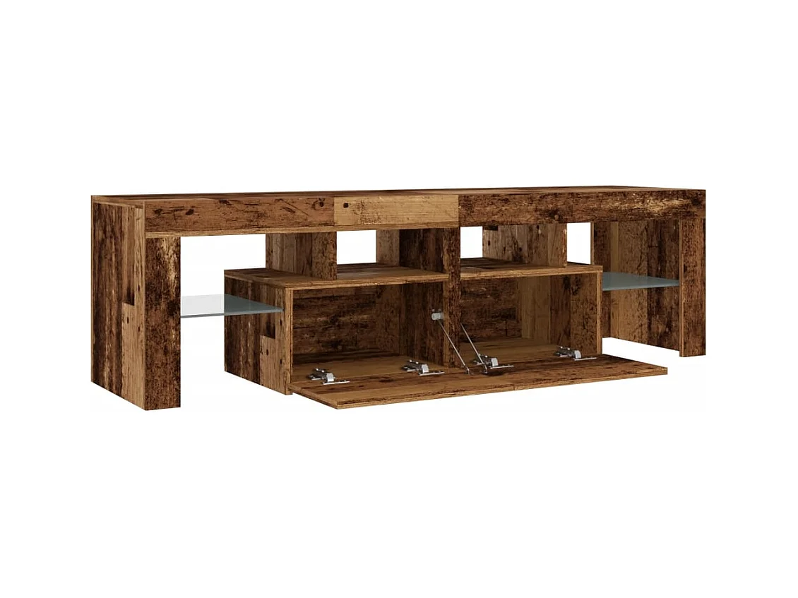 Meuble TV avec lumières LED vieux bois bois d'ingénierie