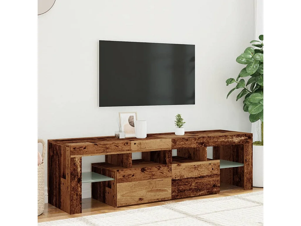 Meuble TV avec lumières LED vieux bois bois d'ingénierie