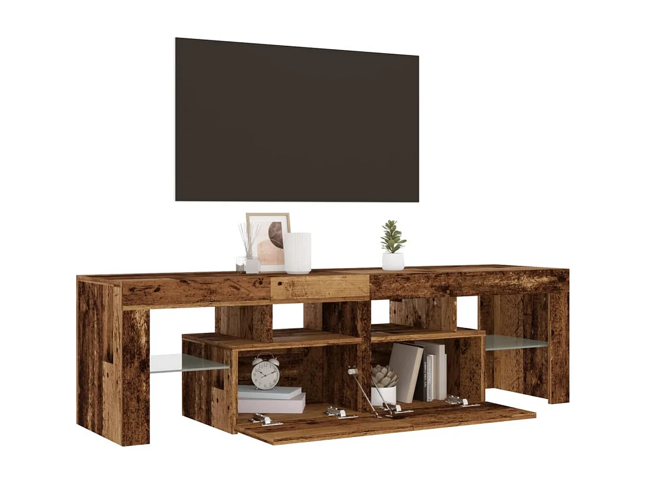 Meuble TV avec lumières LED vieux bois bois d'ingénierie