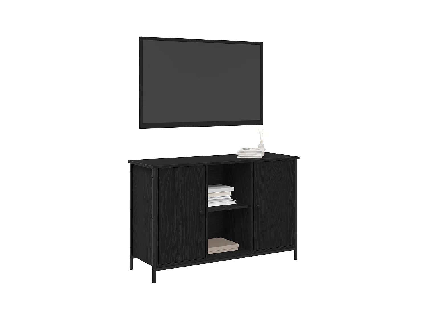 Mobile TV in rovere nero 101x35x65 cm in legno composito e acciaio