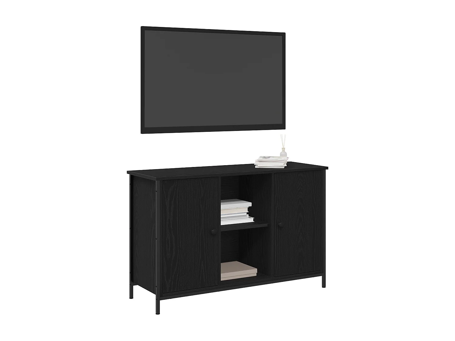 cabinet TV Chêne noir 101x35x65 cm Bois d'ingénierie et acier