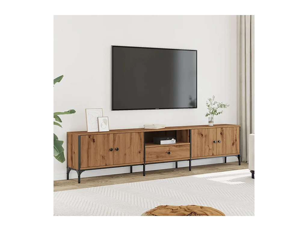 Meuble TV à tiroir chêne artisanal 200x25x44 cm bois ingénierie