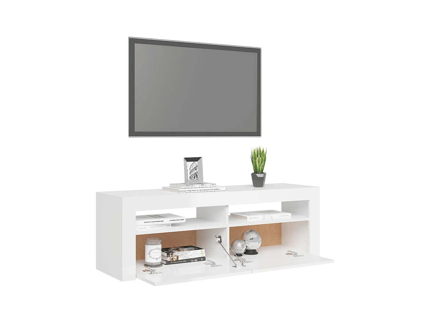 Meuble TV avec lumières LED blanc brillant 120x35x40 cm