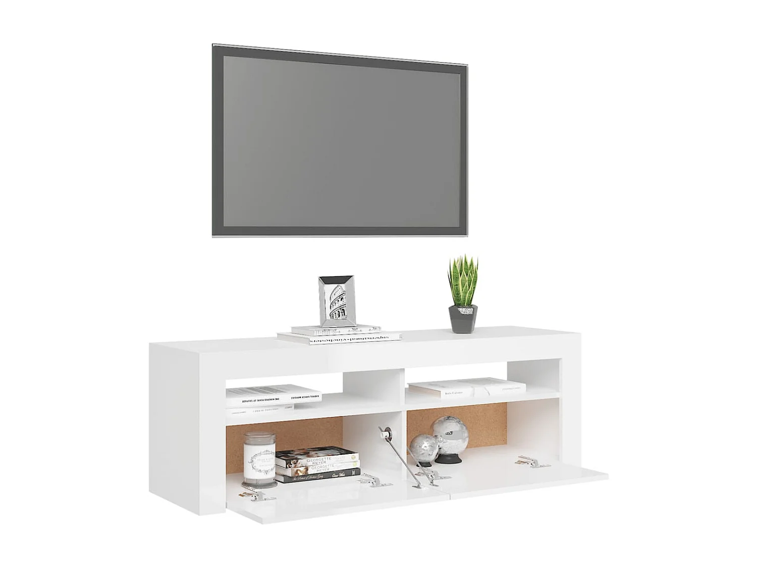 Meuble TV avec lumières LED blanc brillant 120x35x40 cm