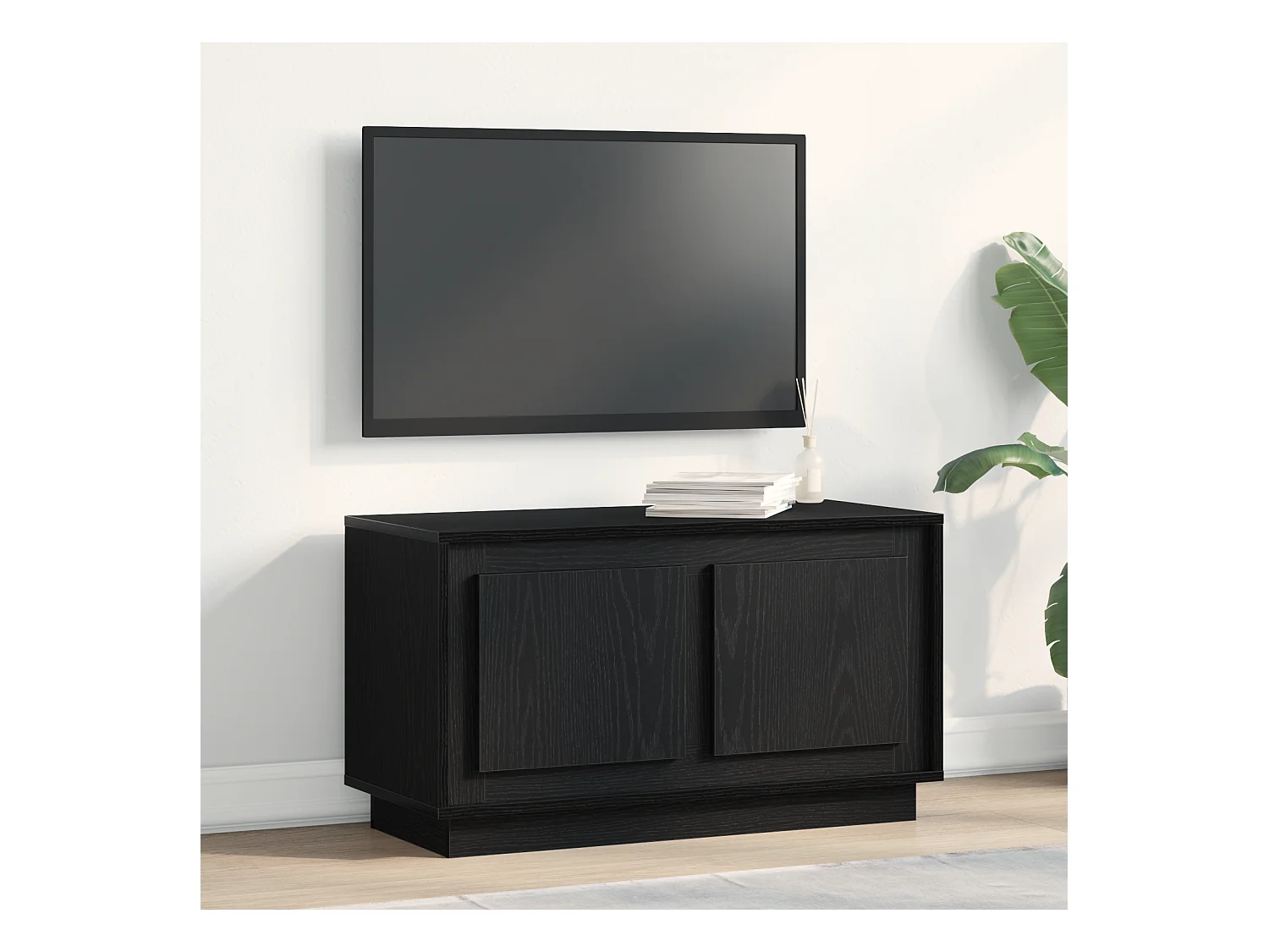 Meuble TV Noir Chêne 80x35x45 cm En Bois Agencé