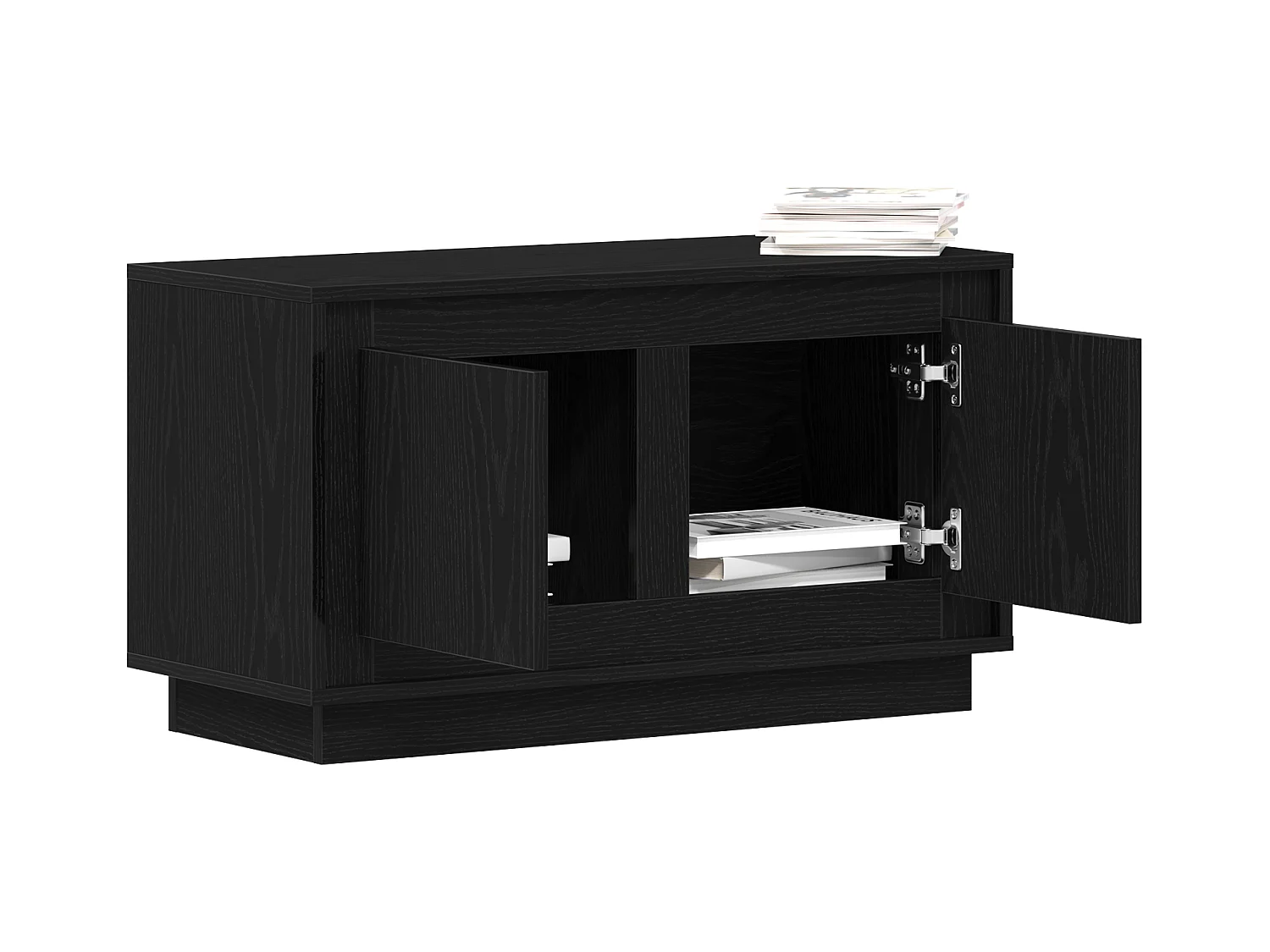 Meuble TV Noir Chêne 80x35x45 cm En Bois Agencé