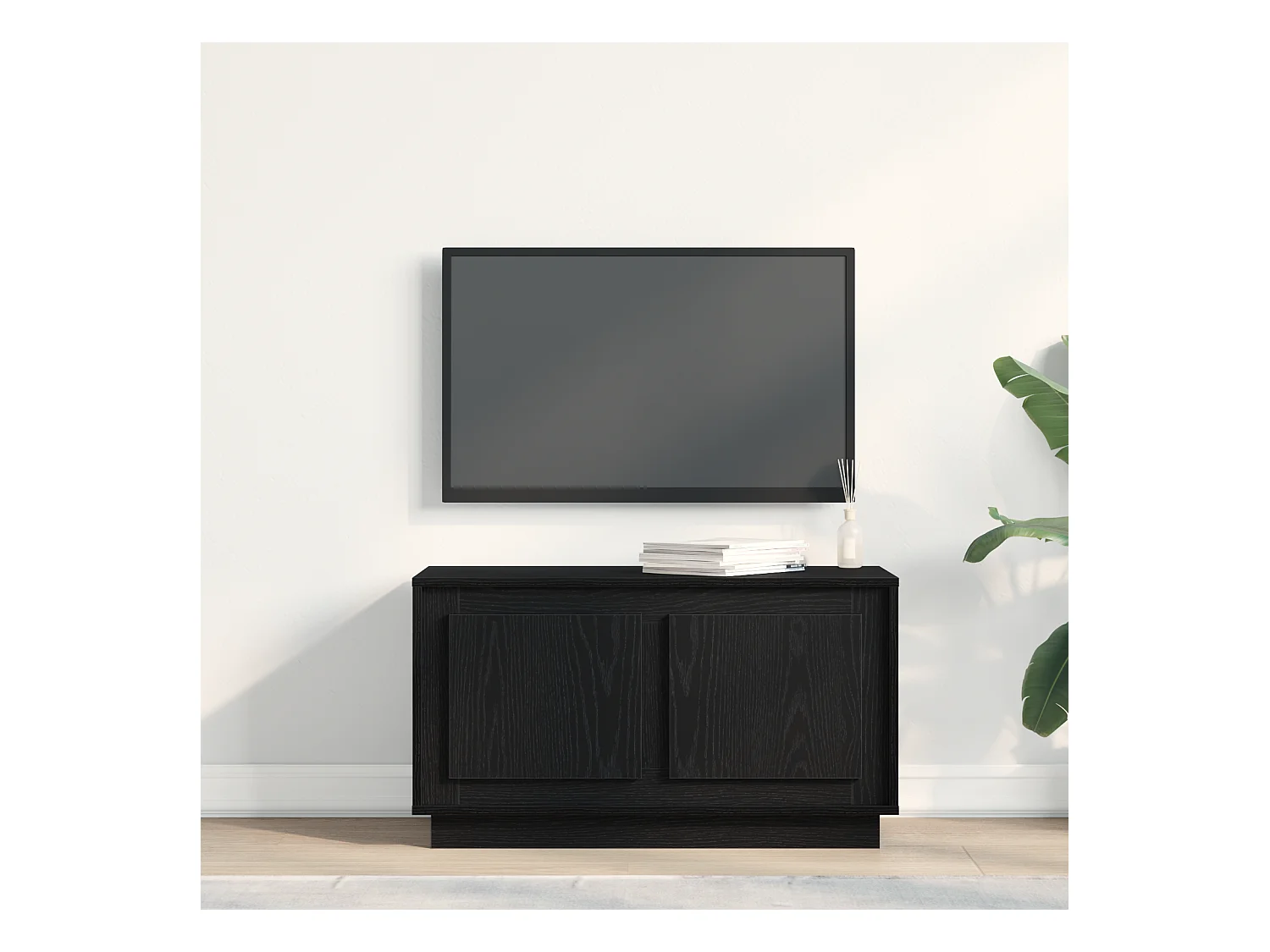 Meuble TV Noir Chêne 80x35x45 cm En Bois Agencé