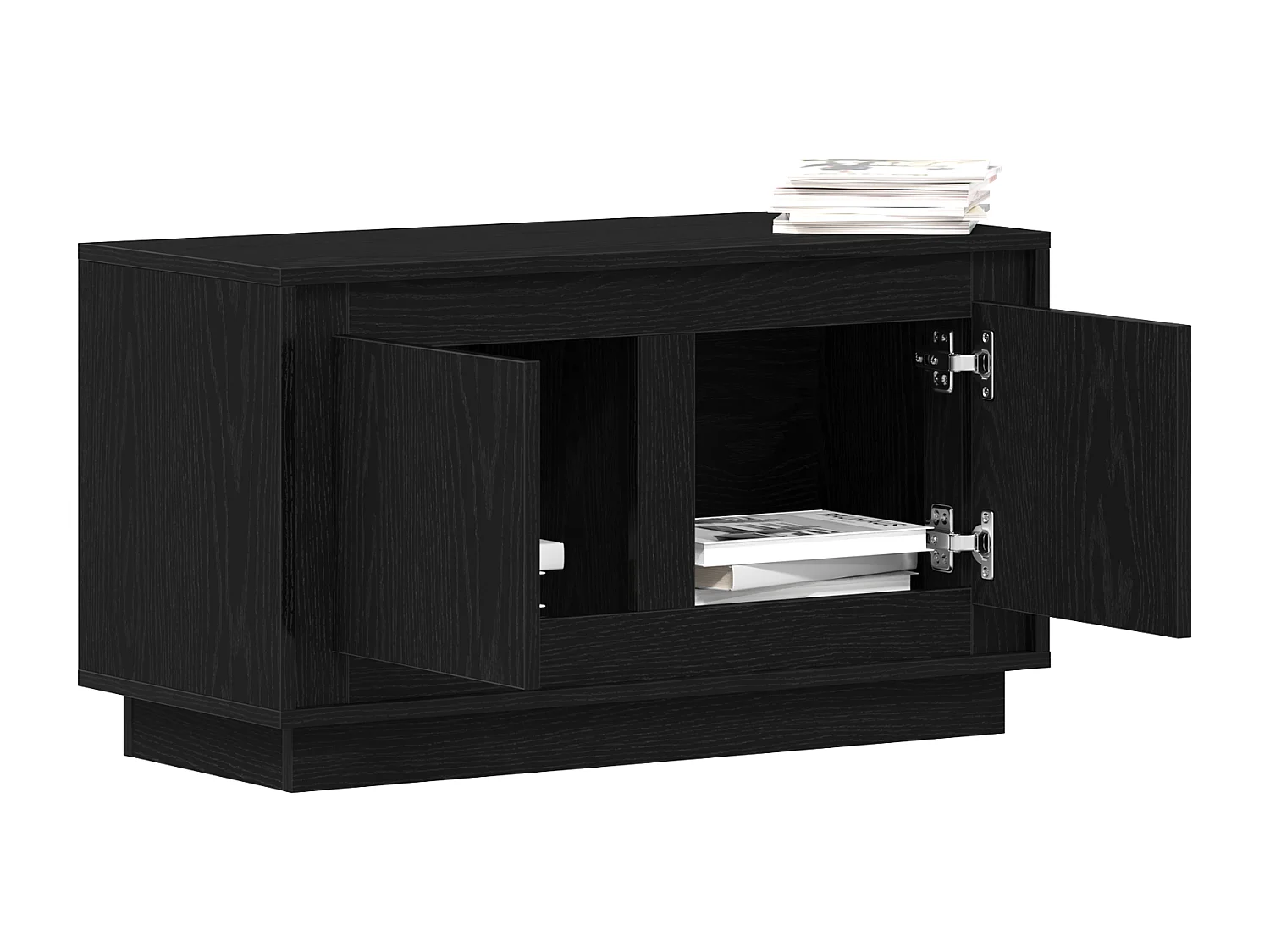 Meuble TV Noir Chêne 80x35x45 cm En Bois Agencé