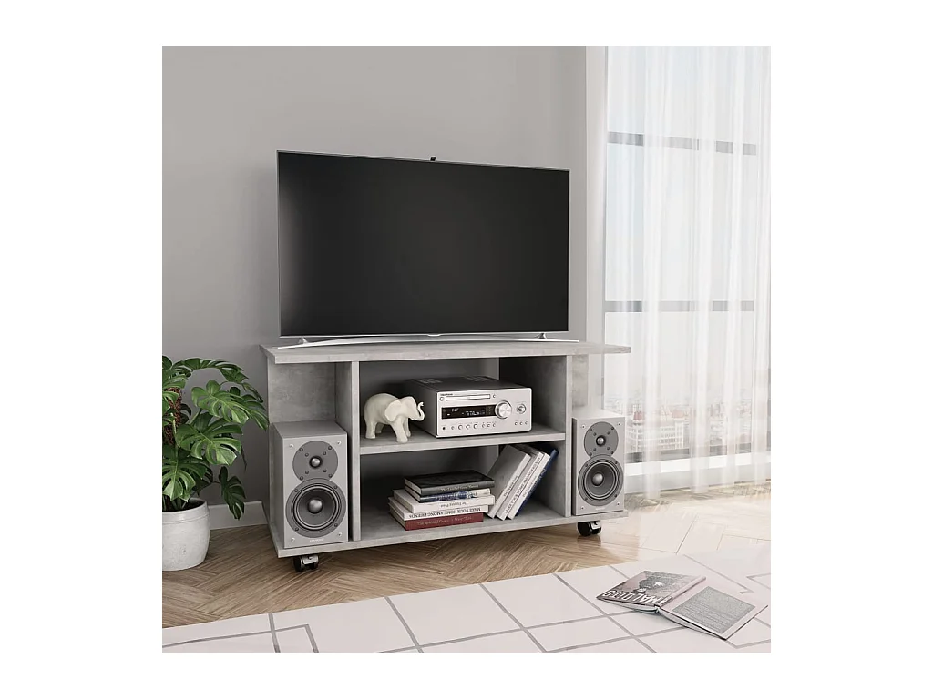 Meuble TV et roulettes gris béton 80x40x45 cm bois d'ingénierie