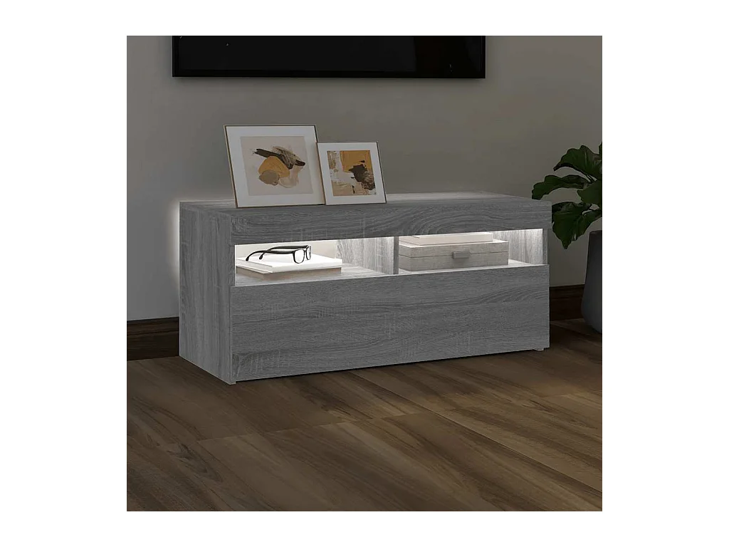 Meuble TV avec lumières LED Sonoma gris 90x35x40 cm