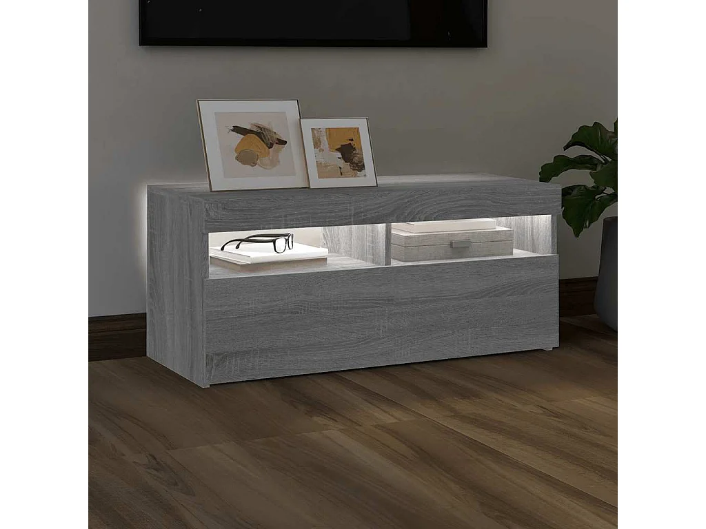 Mobile TV grigio Sonoma con luci LED 90x35x40 cm