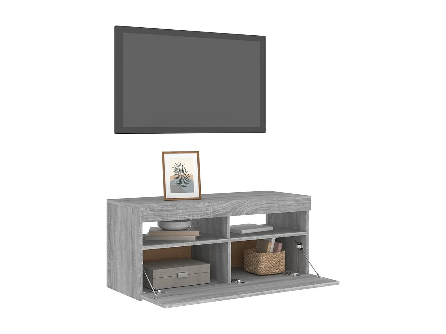 Mobile TV grigio Sonoma con luci LED 90x35x40 cm