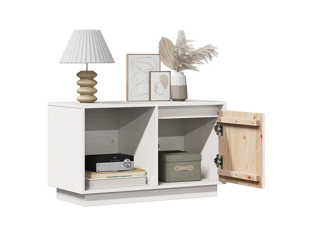 Meuble TV Blanc 74x35x44 cm Bois de pin massif