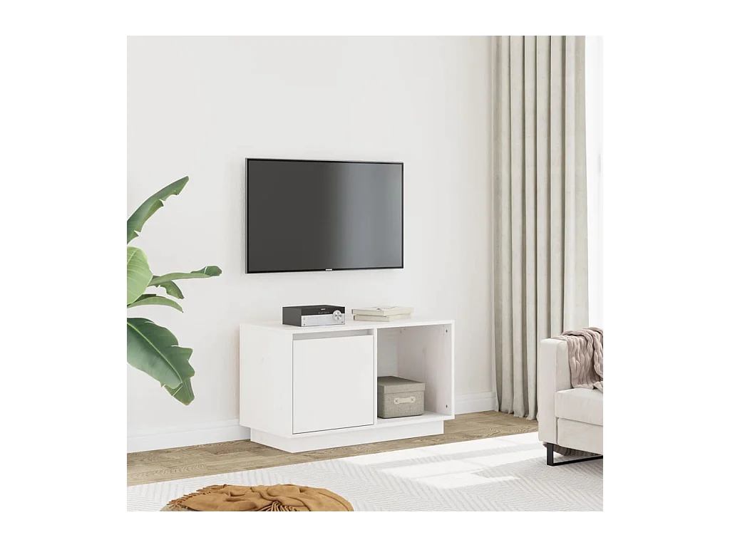 Meuble TV Blanc 74x35x44 cm Bois de pin massif