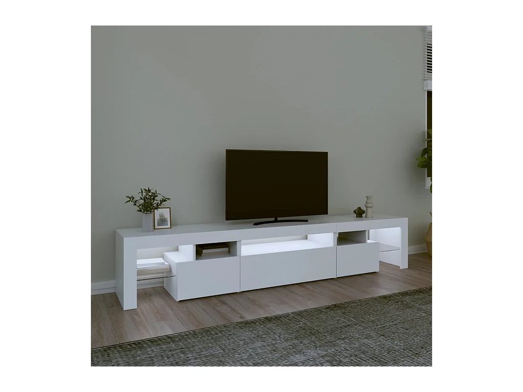 Meuble TV avec lumières LED Blanc 215x36,5x40 cm