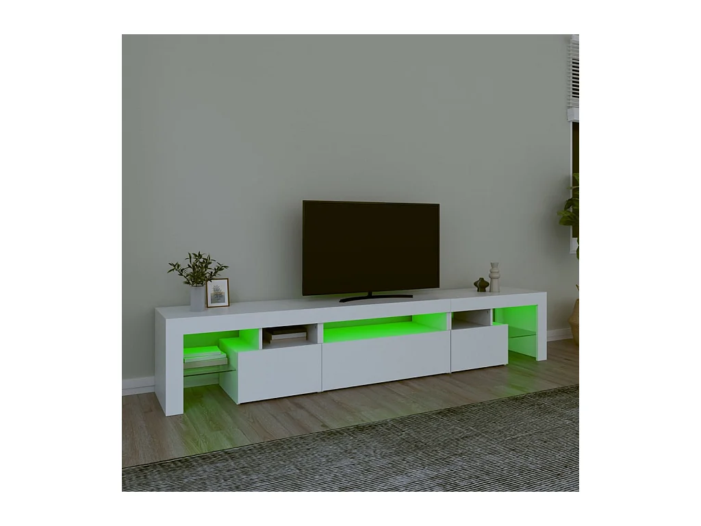Meuble TV avec lumières LED Blanc 215x36,5x40 cm