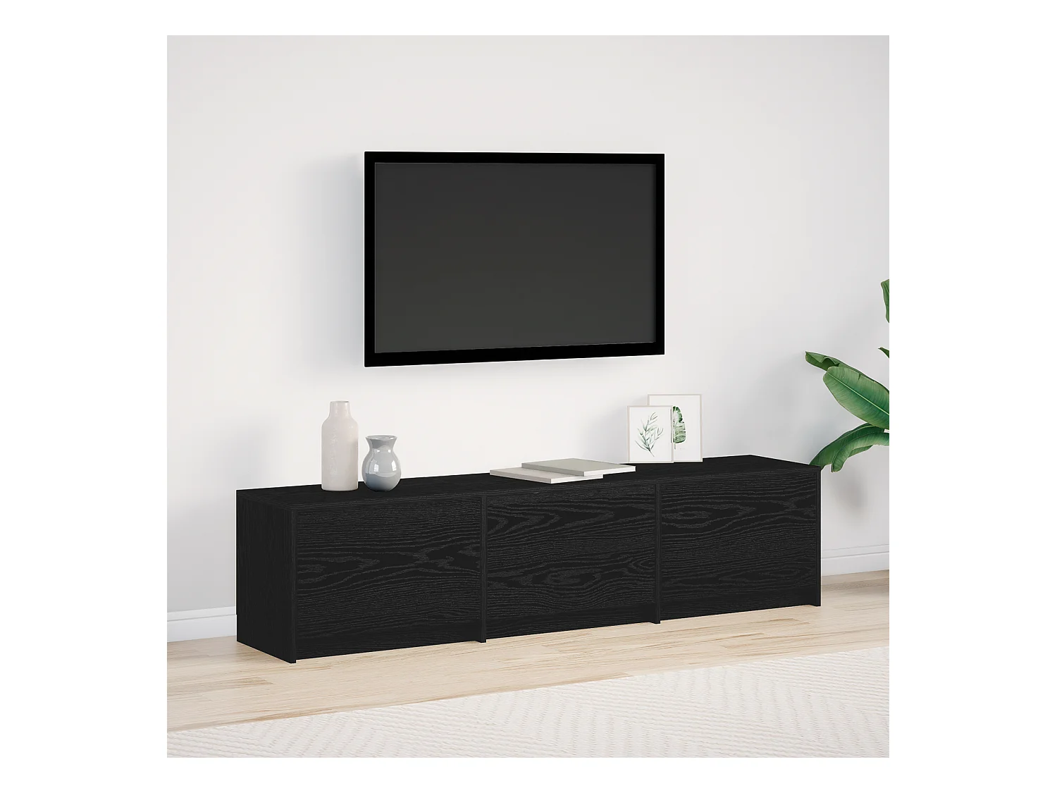 TV-meubel met LED in zwart eiken 162,5x34x40 cm Technisch hout