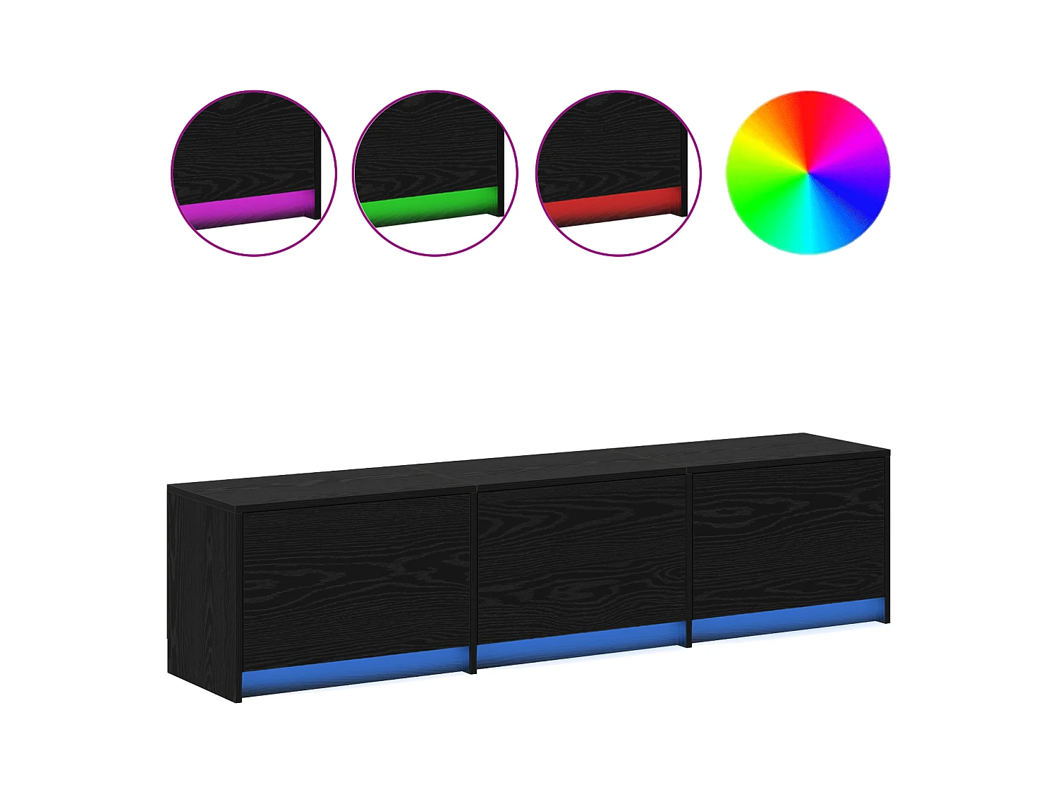 TV-meubel met LED in zwart eiken 162,5x34x40 cm Technisch hout