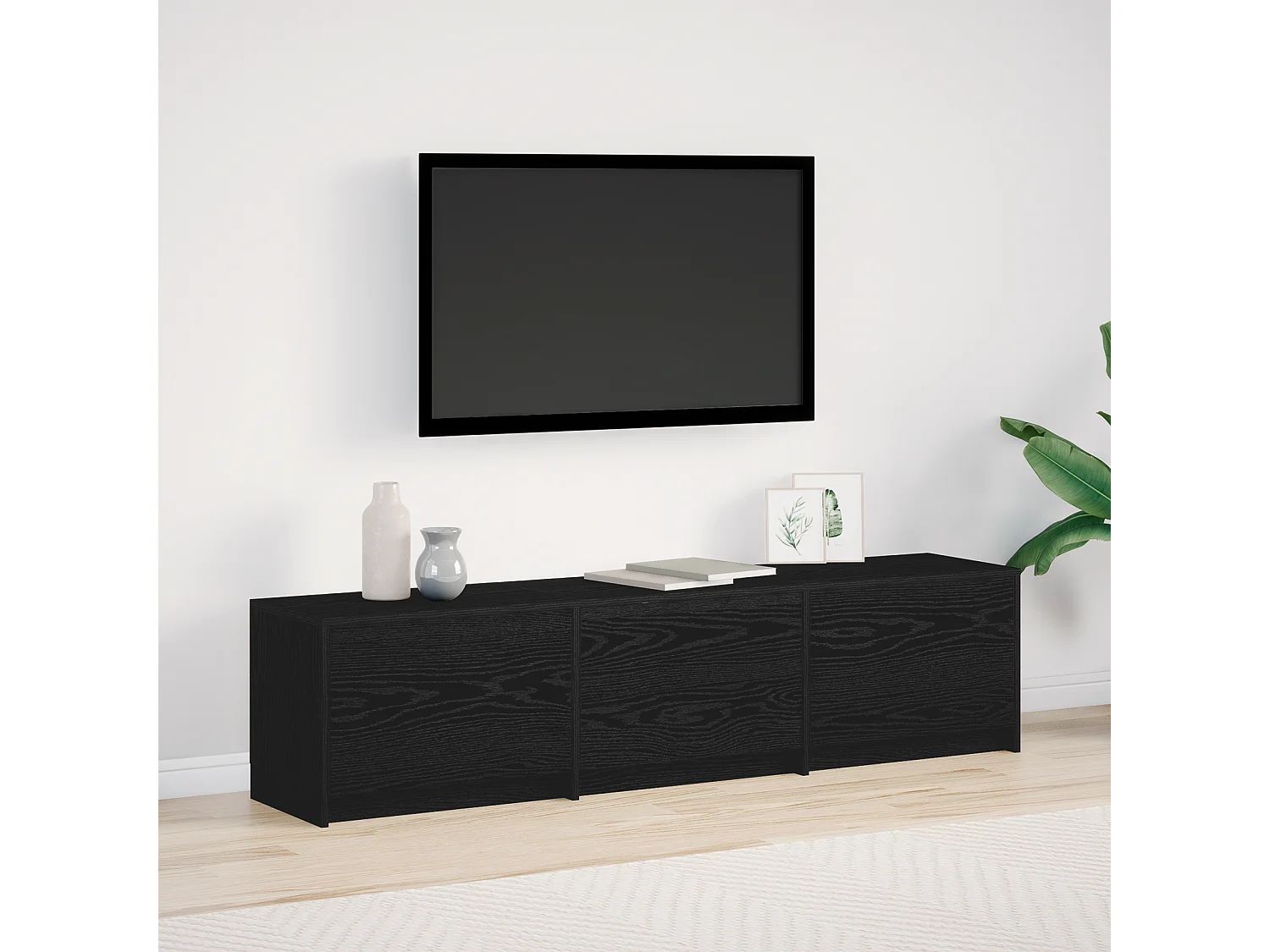 Mobile TV con LED in rovere nero 162,5x34x40 cm Legno composito