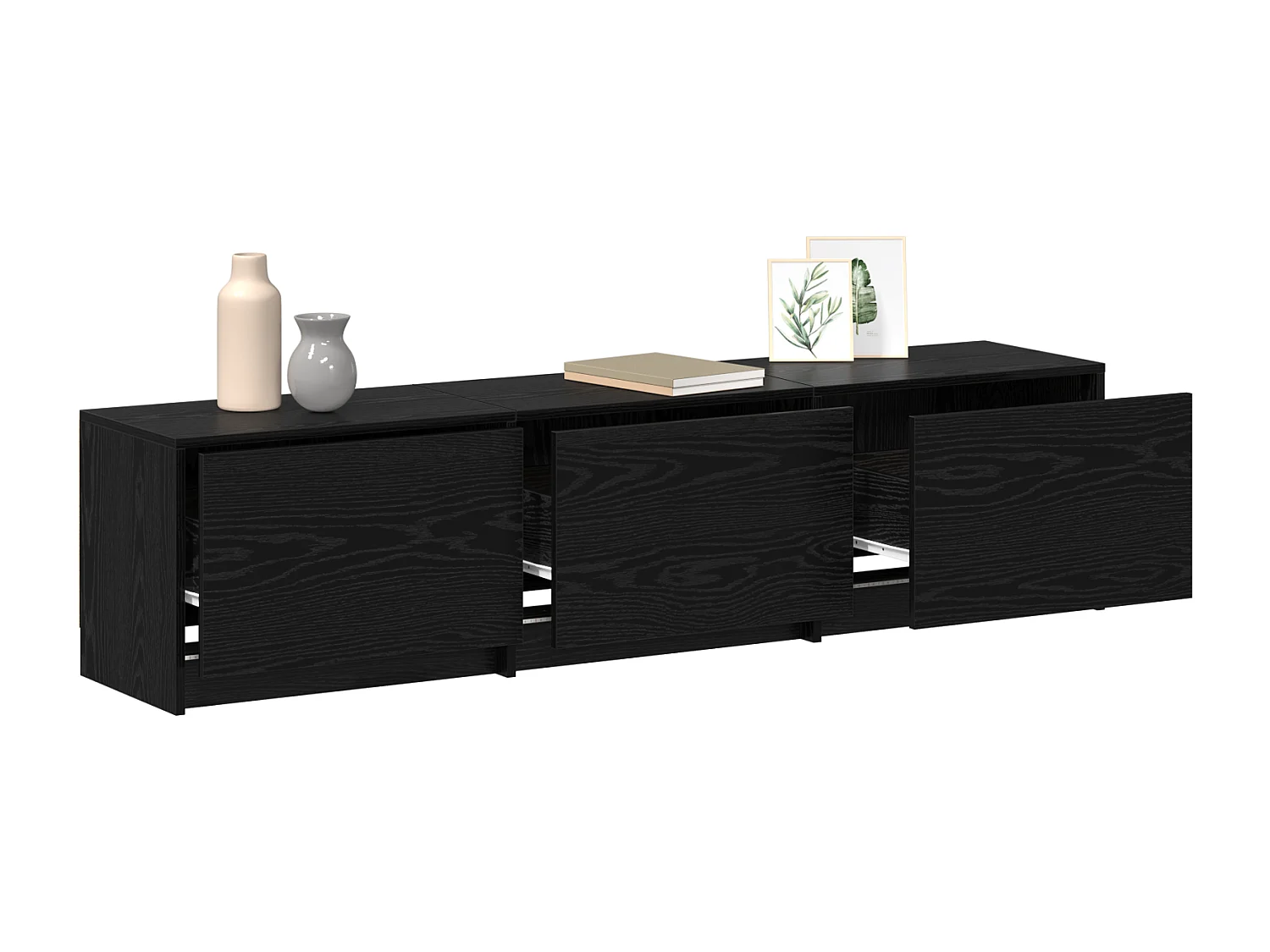 Mobile TV con LED in rovere nero 162,5x34x40 cm Legno composito