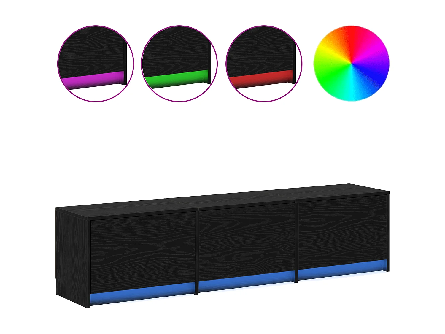 Mobile TV con LED in rovere nero 162,5x34x40 cm Legno composito