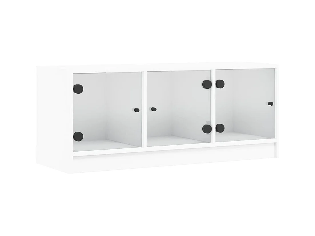 Meuble TV avec portes en verre blanc 102x37x42 cm