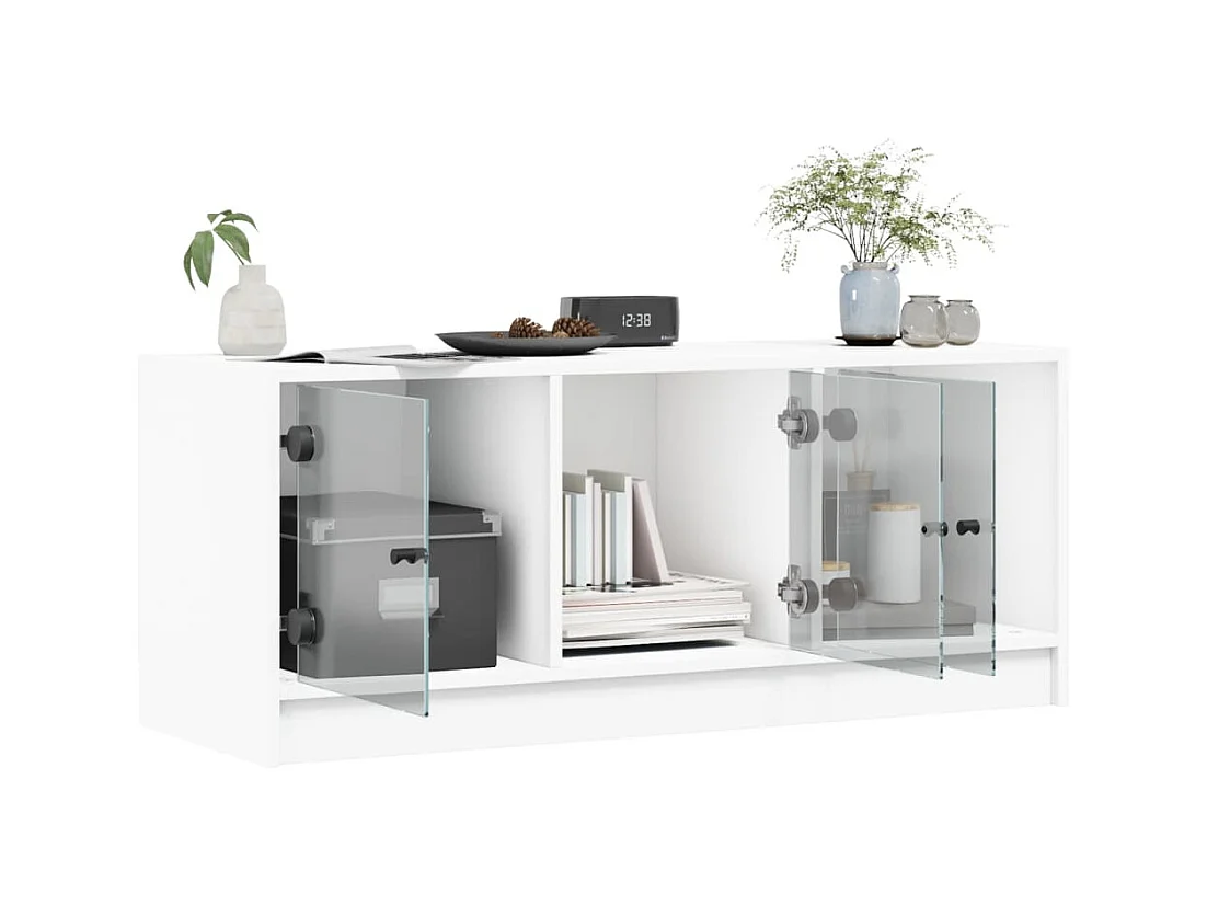Meuble TV avec portes en verre blanc 102x37x42 cm