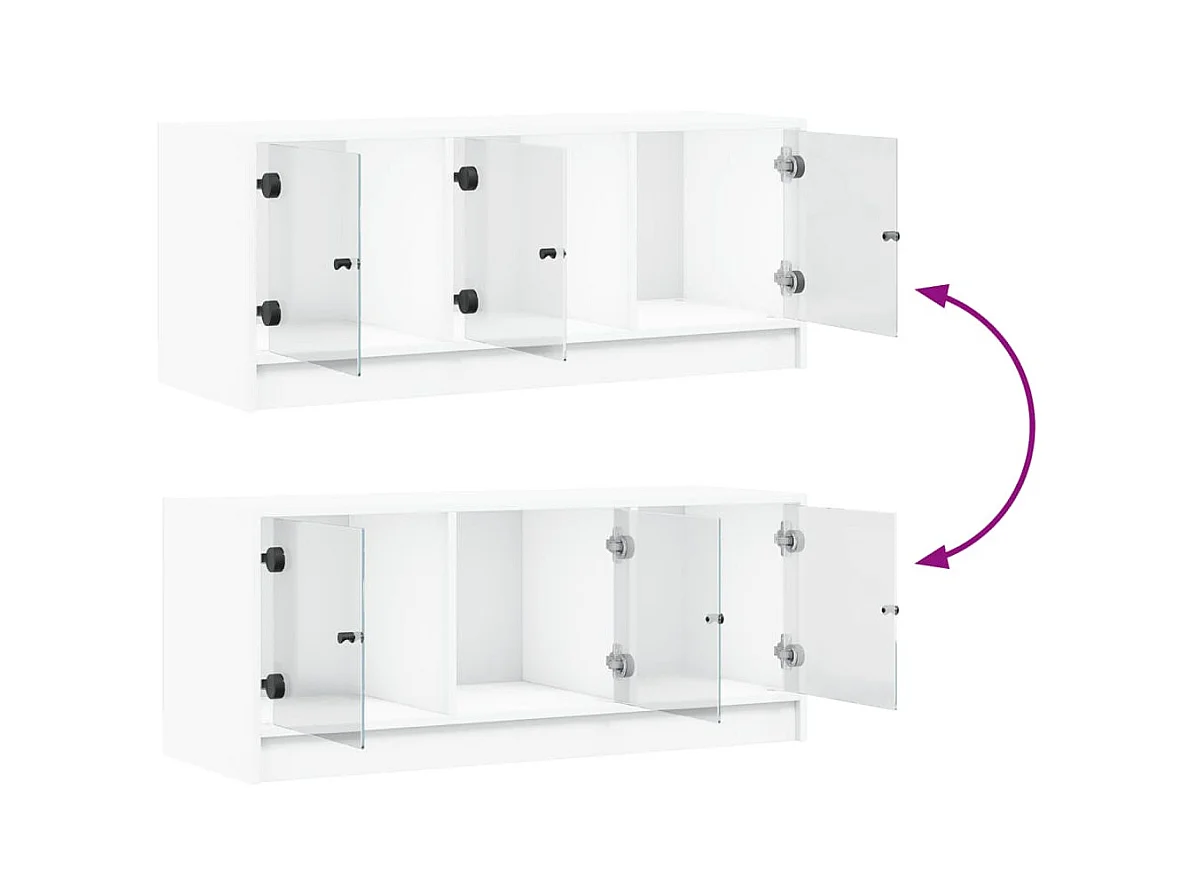 Meuble TV avec portes en verre blanc 102x37x42 cm