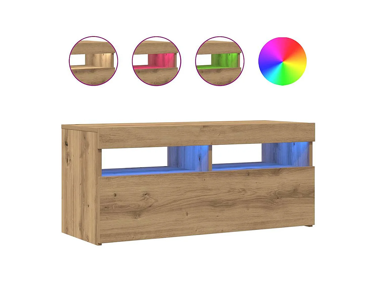 Meuble TV avec lumières LED chêne artisanal bois d'ingénierie