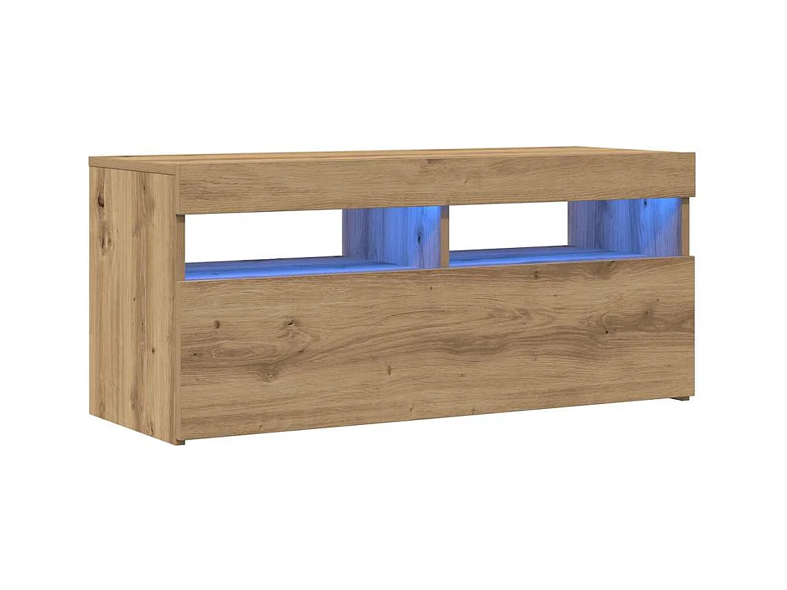 Meuble TV avec lumières LED chêne artisanal bois d'ingénierie