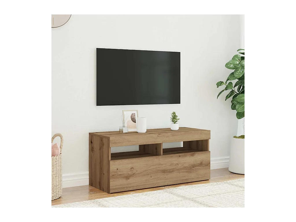 Meuble TV avec lumières LED chêne artisanal bois d'ingénierie