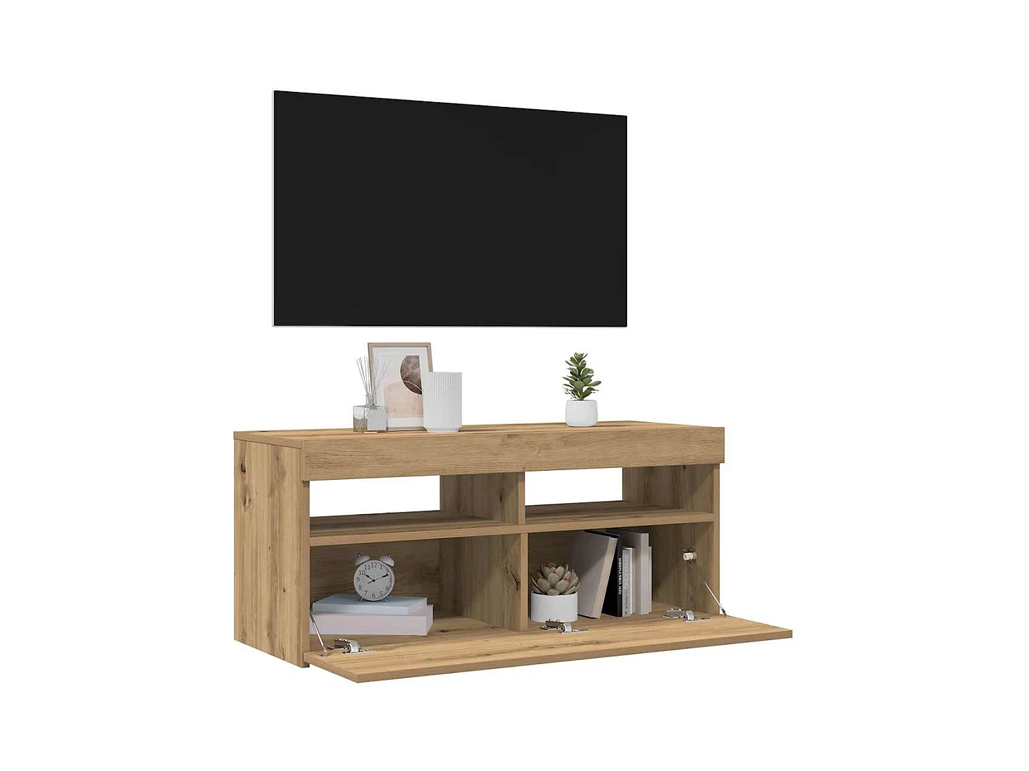 Meuble TV avec lumières LED chêne artisanal bois d'ingénierie