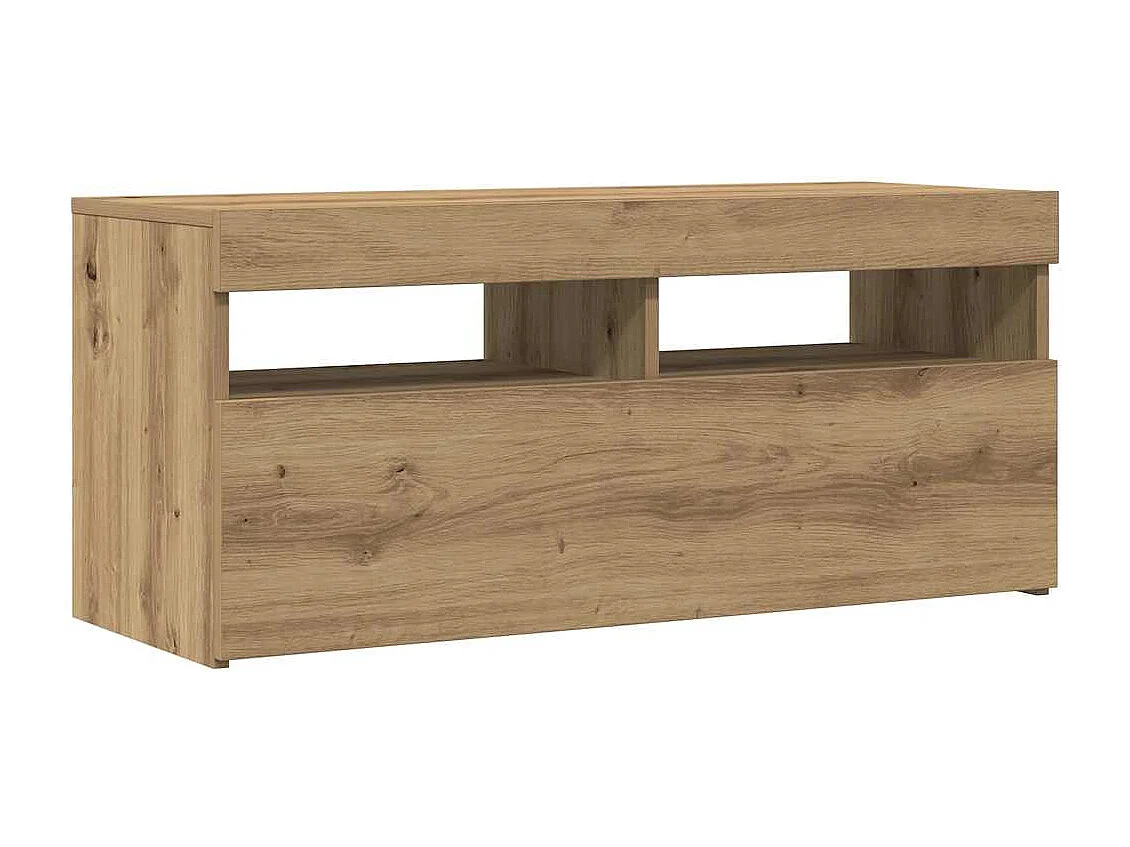 Meuble TV avec lumières LED chêne artisanal bois d'ingénierie
