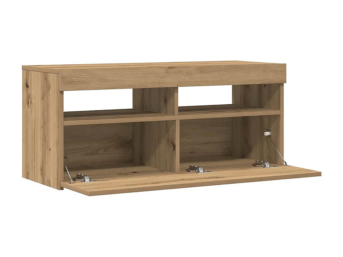 Meuble TV avec lumières LED chêne artisanal bois d'ingénierie