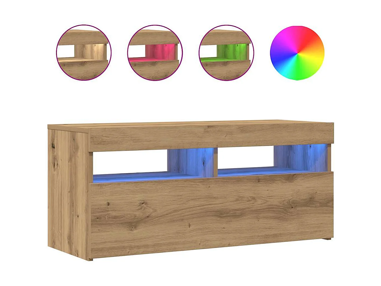 Meuble TV avec lumières LED chêne artisanal bois d'ingénierie