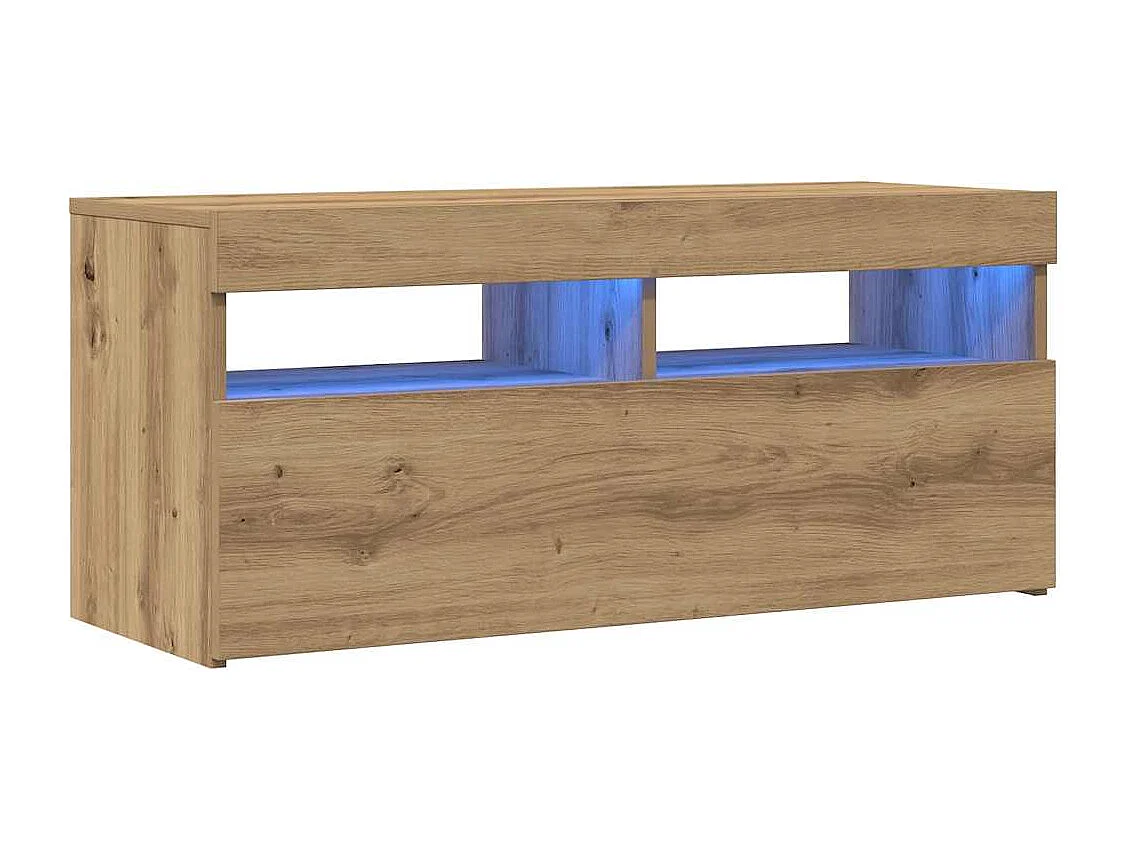 Meuble TV avec lumières LED chêne artisanal bois d'ingénierie