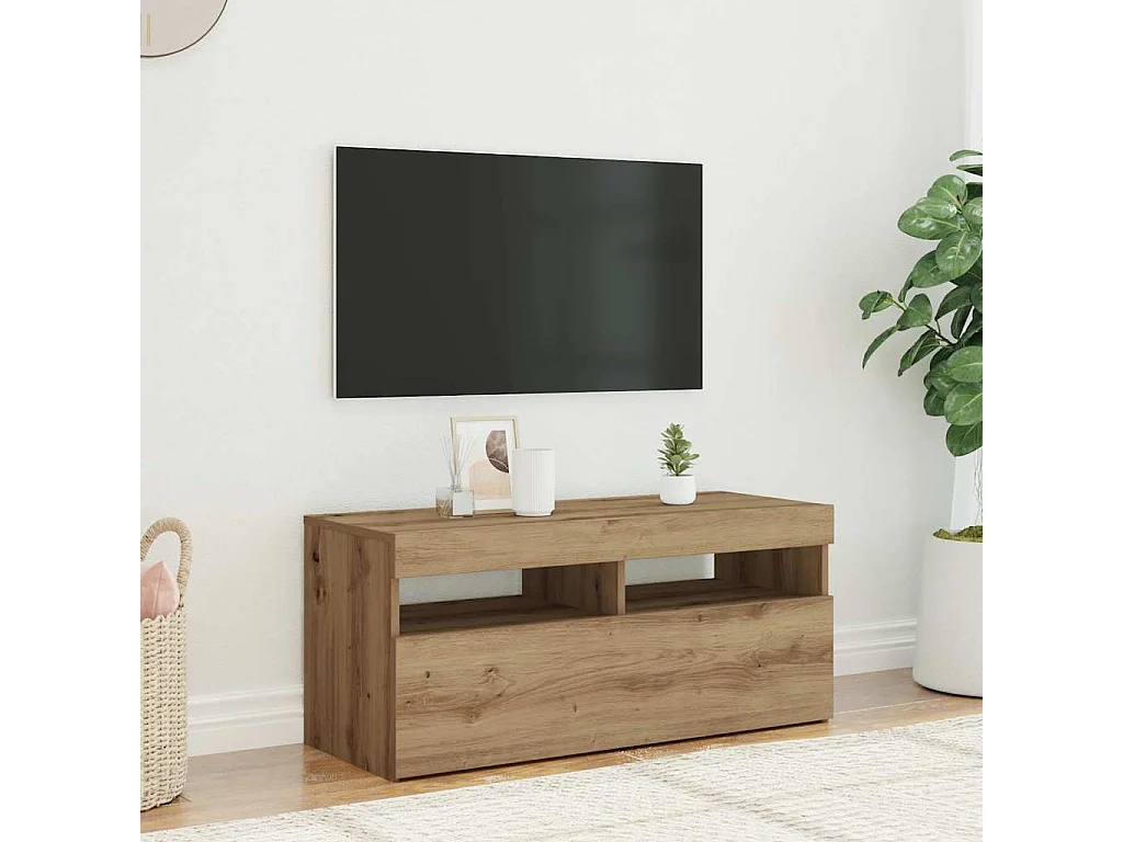 Meuble TV avec lumières LED chêne artisanal bois d'ingénierie